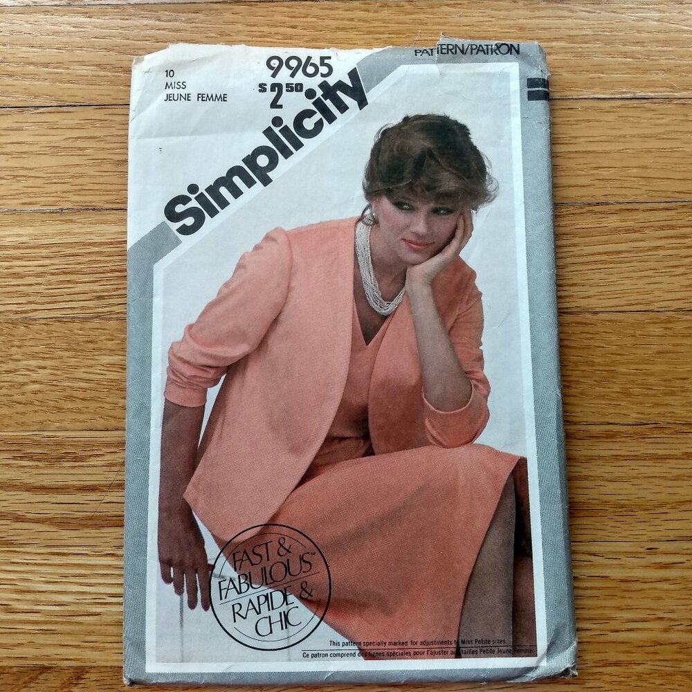 Vintage 80s Dress and Jacket Sewing Pattern Size 10 Simplicity 9965 CUT